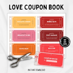 Libro de cupones de amor imprimible, cupones de amor personalizables, regalo para él, para ella, regalo para el esposo, regalo de aniversario, vales de amor, regalo de último minuto