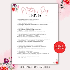 Mother&#39;s Day Trivia, Mothers Day Games, Mothers Day Party Game, Printable Games for Mom, Mothers Day Ideas, Brunch, Fun Mothers Day Game PDF