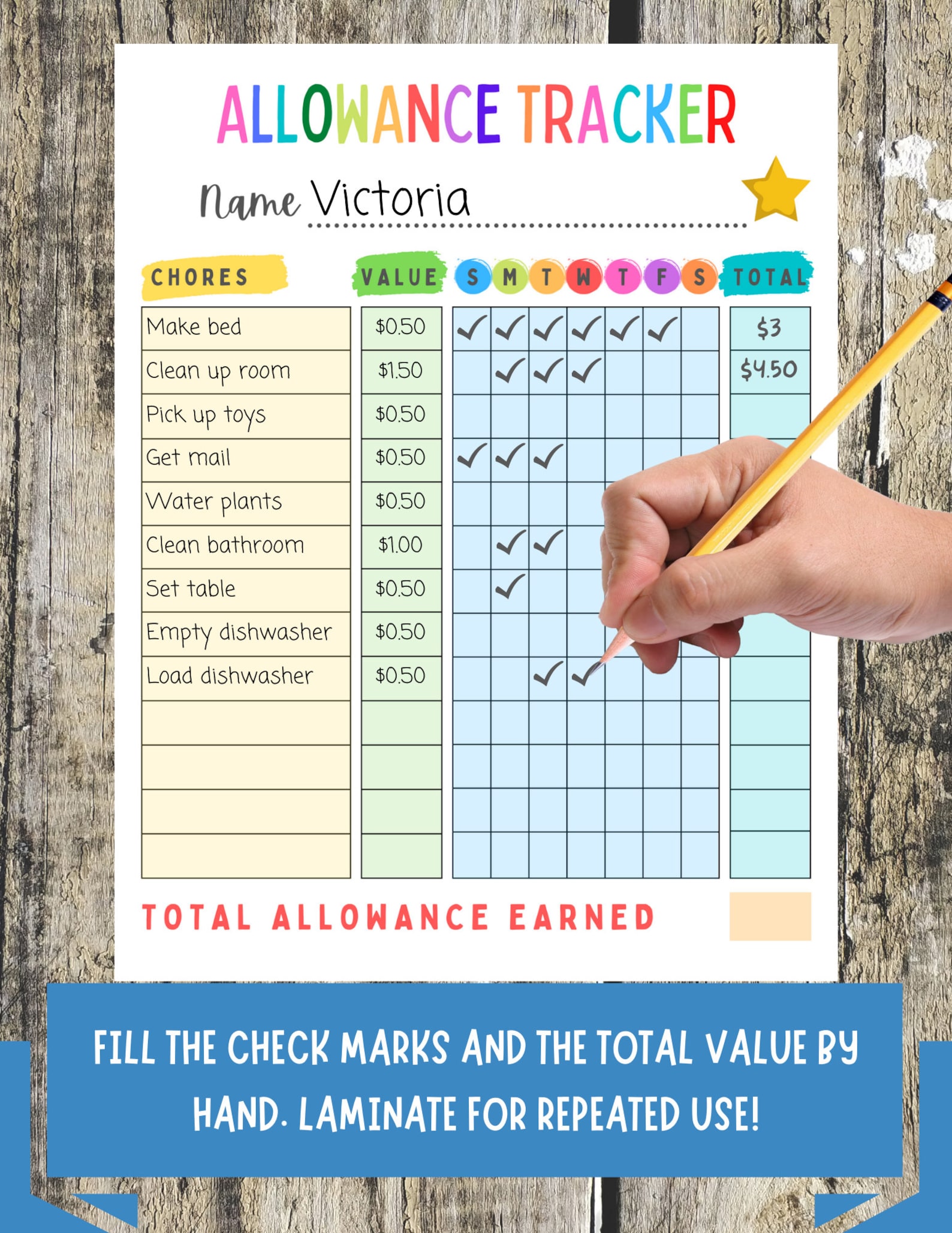 Allowance Tracker for Kids Printable Weekly Allowance Chore Etsy Ireland