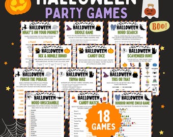Halloween-Spielepaket, druckbare Partyaktivitäten (PDF)