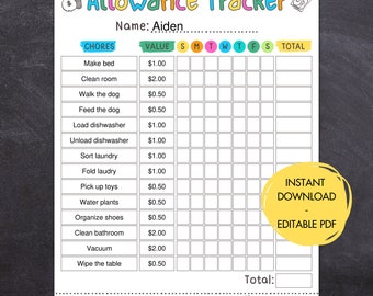 Kids Chore Chart: Editable Allowance Tracker (Printable PDF)