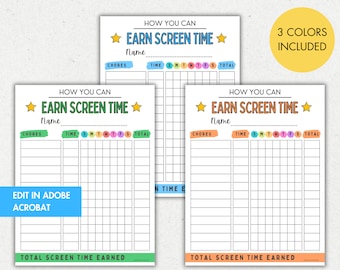Editable Kids Screen Time Chore Chart: Printable Checklist (PDF)