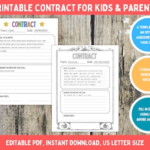 Printable Behavior Contract, Editable Parent Kids Contract, Classroom Contract, Behavior Incentive, Behavior Management, Digital PDF