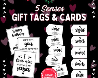 5 Senses Gift Tags Cards & Ideas Gift for Boyfriend Girlfriend Husband or  Wife Valentine's Gift Birthday Gift Anniversary Gift 