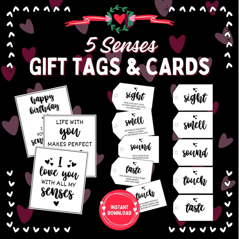 Five Senses Gift, Printable Gift Tags, Printable 5 Senses Gift for Him ...