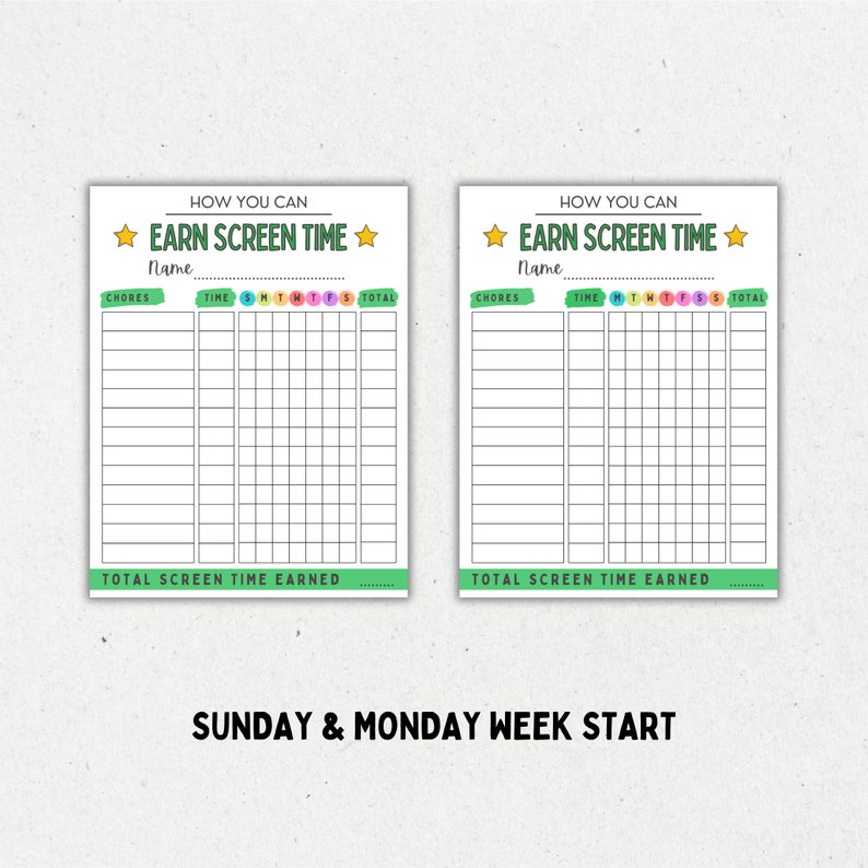 Editable Kids Screen Time Chore Chart: Printable Checklist (PDF) - Etsy