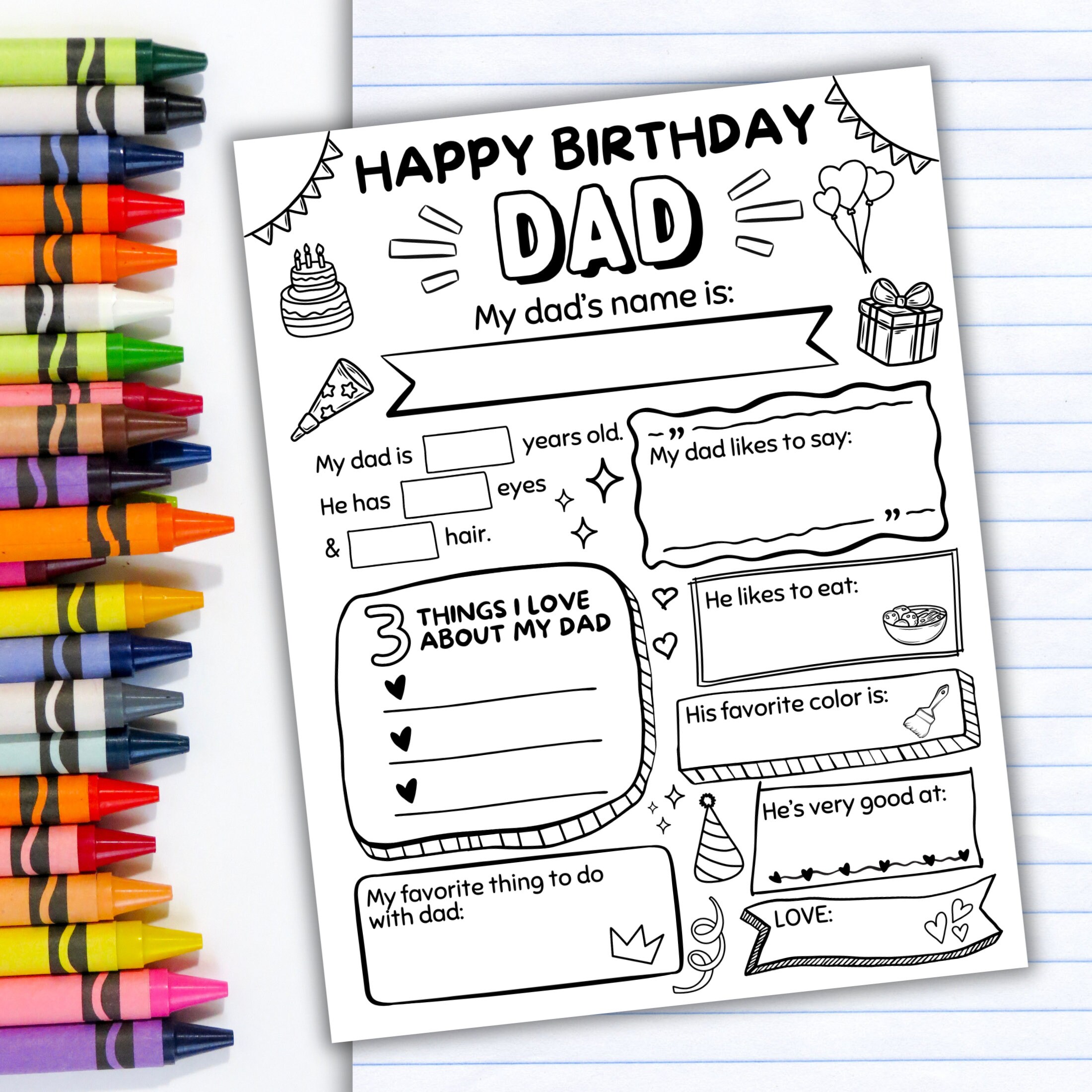 Dad Birthday Gift, Printable Dad Card, Happy Birthday Dad Coloring Page ...