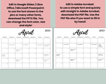 Editable 2023 Calendar, 2024 Calendar, 2024 Monthly Planner, Printable  Monthly Calendar Template, Wall Calendar, Instant Download PDF PPTX - Etsy