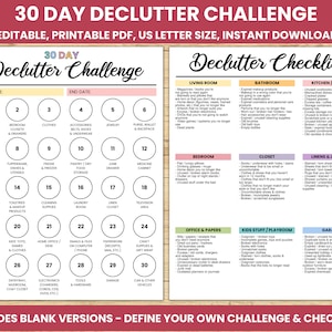 Printable Declutter Challenge, Editable 30 Day Challenge, Decluttering Checklist, Declutter Planner, Home Declutter, Cleaning Planner, PDF