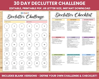Printable 30 Day Declutter Challenge, Editable, Decluttering Checklist, Declutter Tracker, Home Declutter, Cleaning Planner, PDF