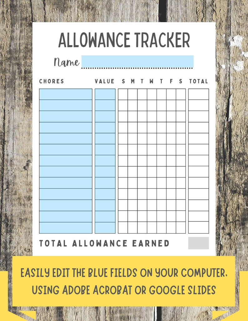 Allowance Tracker For Kids Printable Weekly Allowance Chore Etsy Ireland