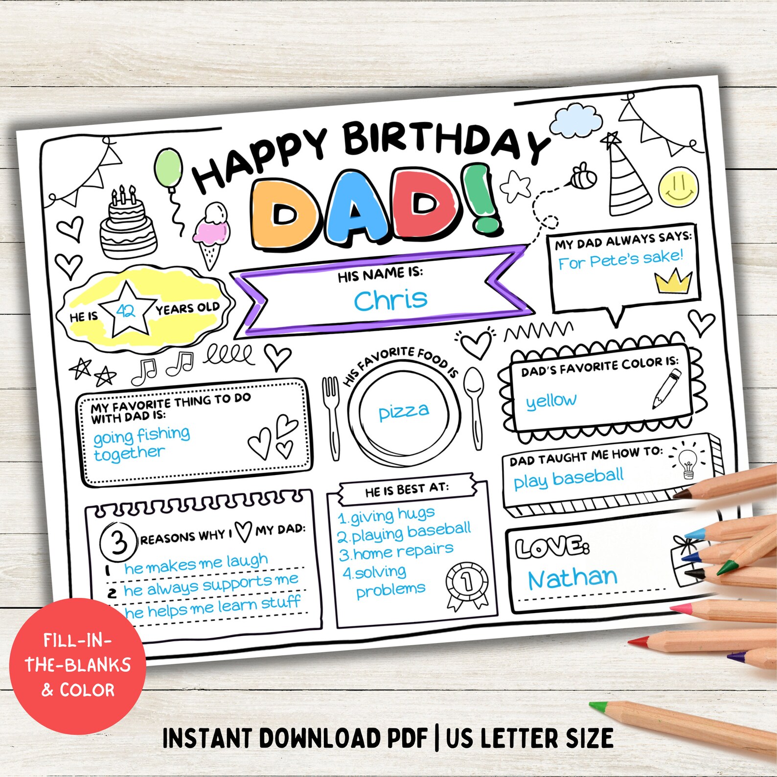 Happy Birthday Dad Coloring Page, Printable All About Dad Fill in ...