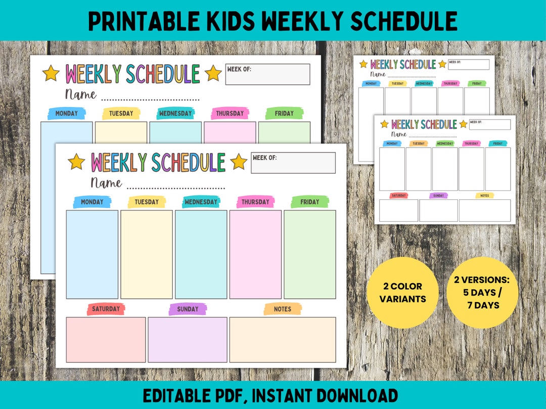 Weekly Schedule for Kids Printable Weekly Planner Toddler - Etsy