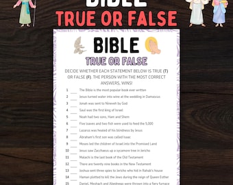 Trivia-spel Bijbel waar of niet waar: christelijke quiz (afdrukbare pdf)