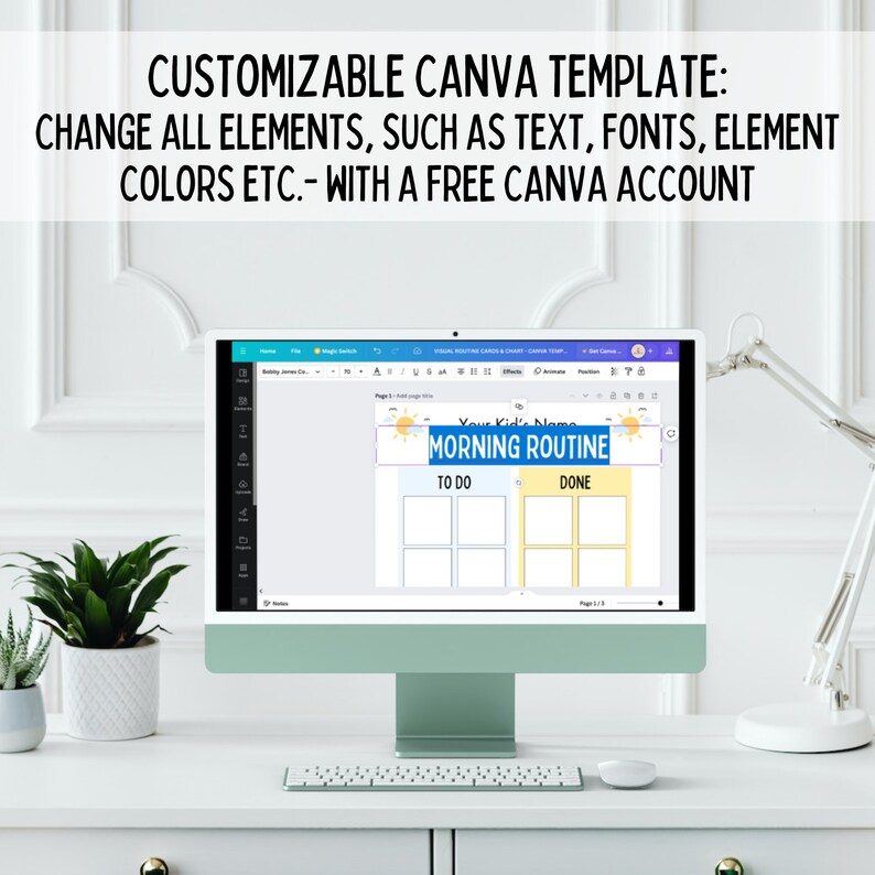 Kids Visual Routine Cards & Chart, Printable Daily Routine, Editable ...