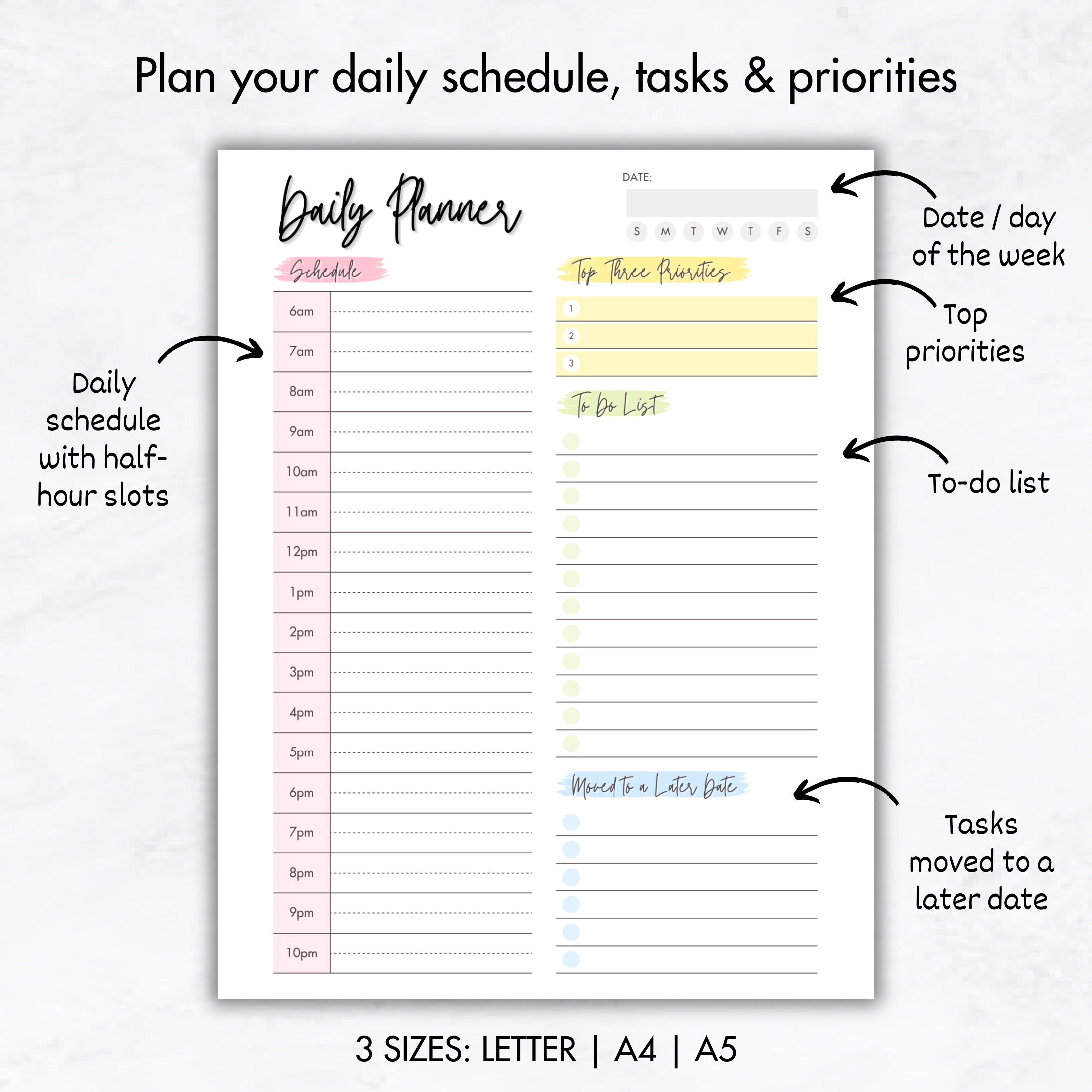 Editable Daily Planner Half Hour Planner Printable Daily - Etsy