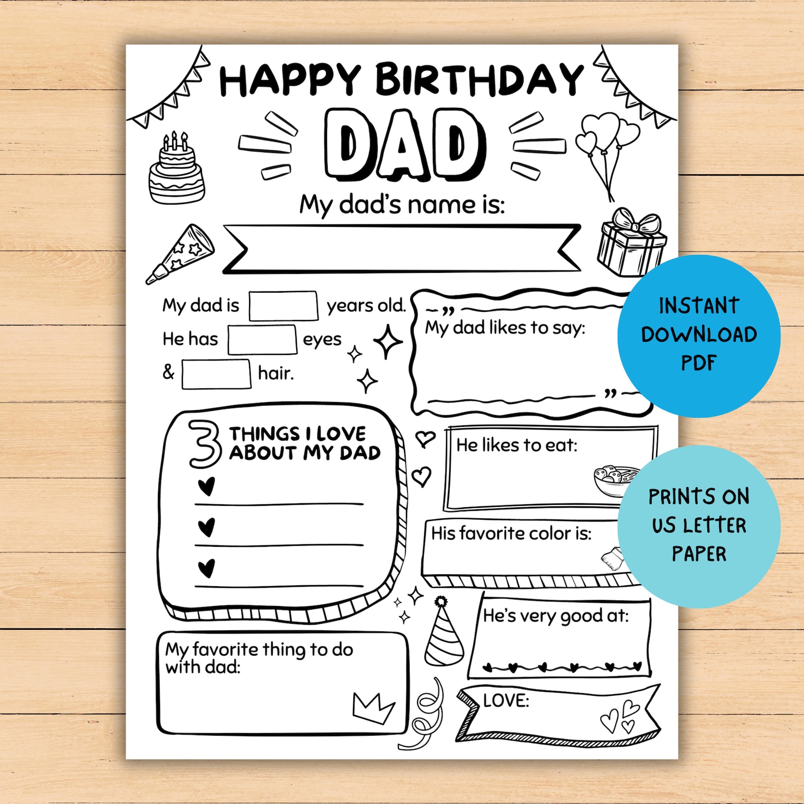 Dad Birthday Gift, Printable Dad Card, Happy Birthday Dad Coloring Page ...