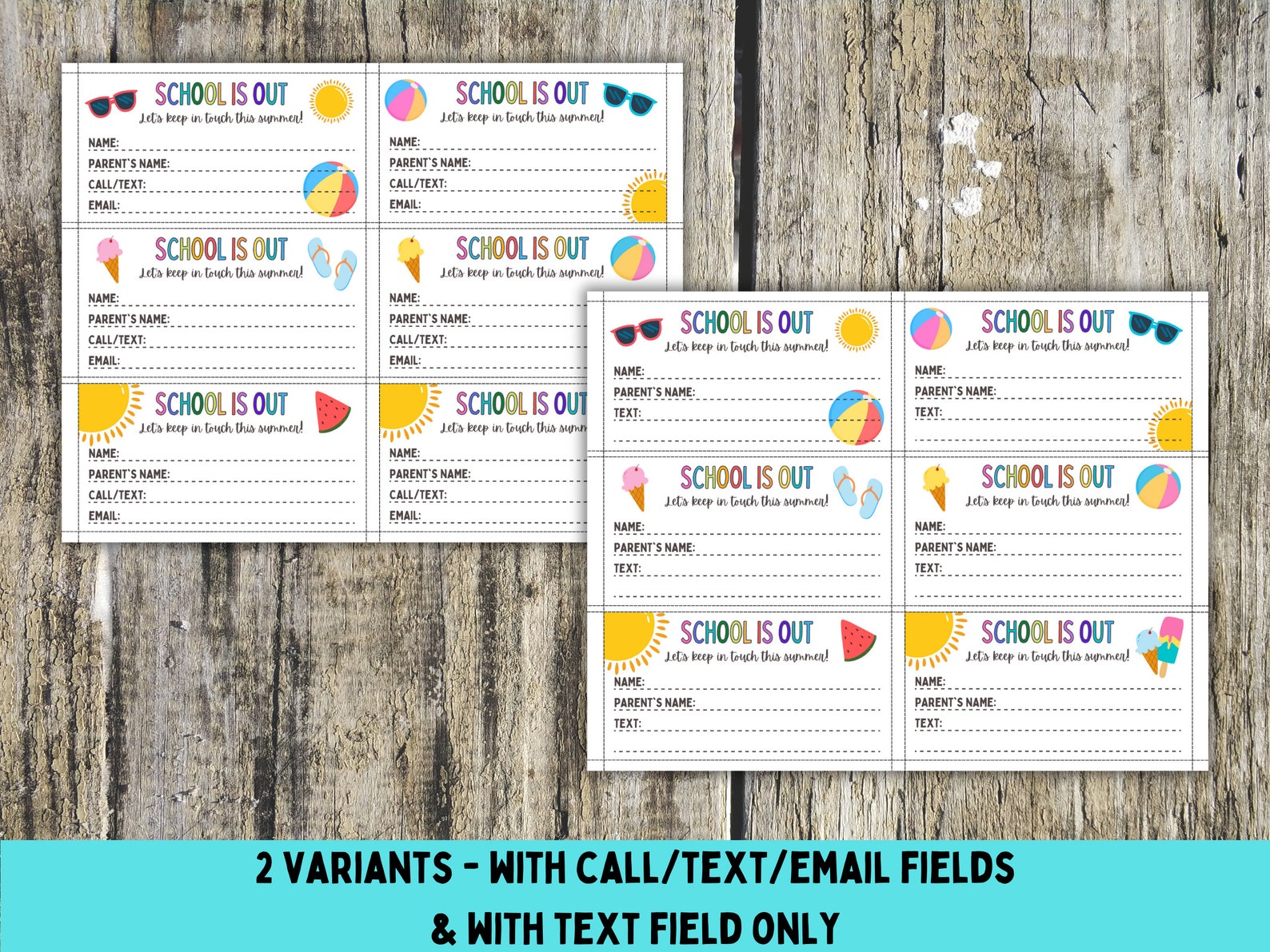 Summer Contact Card for Kids, Printable Play Date Calling Card, Kids ...