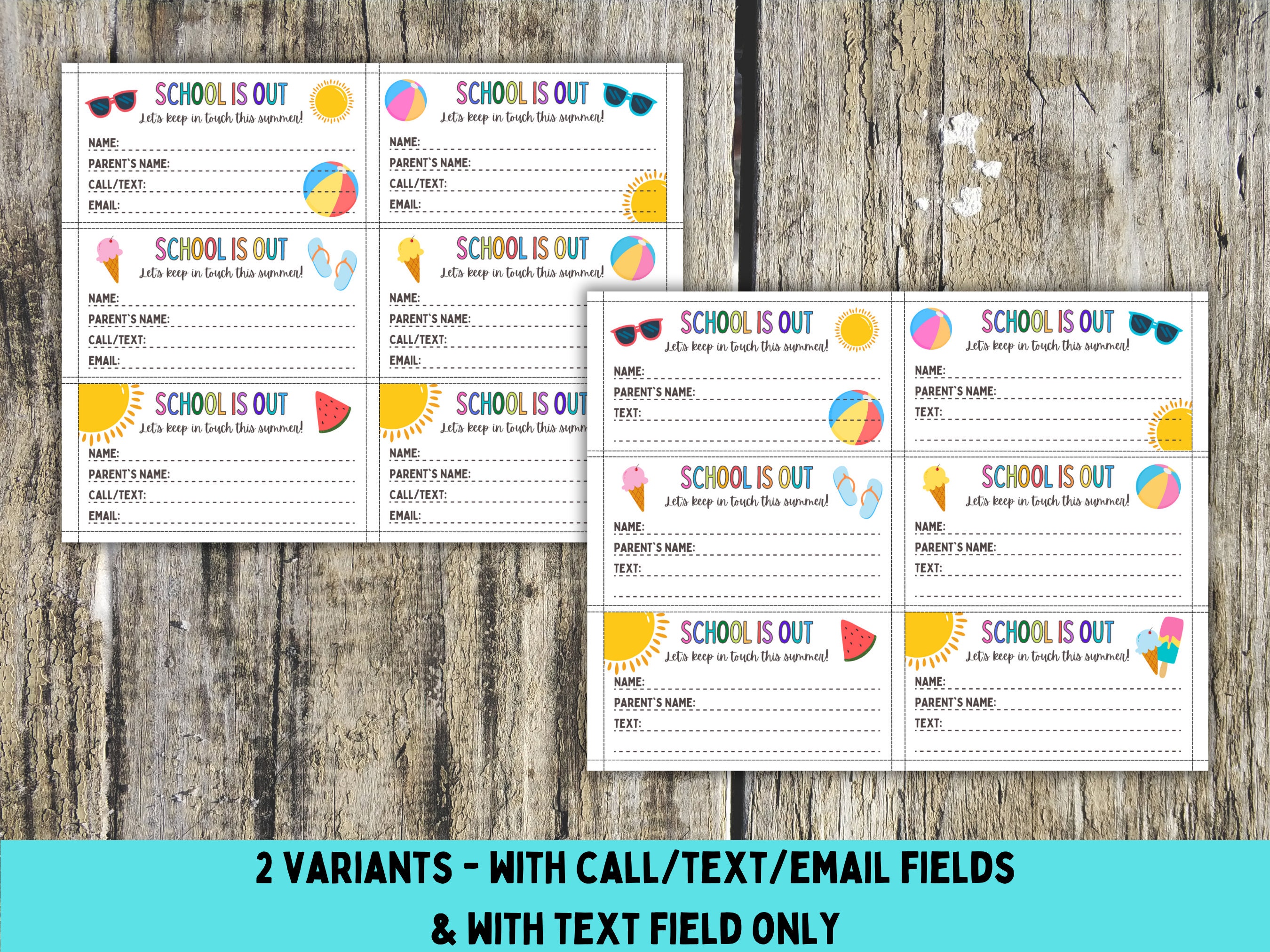 Summer Contact Card for Kids, Printable Play Date Calling Card, Kids ...