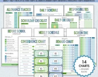 Editable Kids Chore Chart Bundle: Responsibility & Reward Charts (PDF)