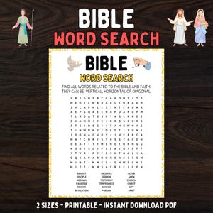 Bible Word Search Printable Game, Christian Activity for Kids, Teens, Adults, Church, Youth Groups, School, Women&#39;s Ministry, Catholic Games