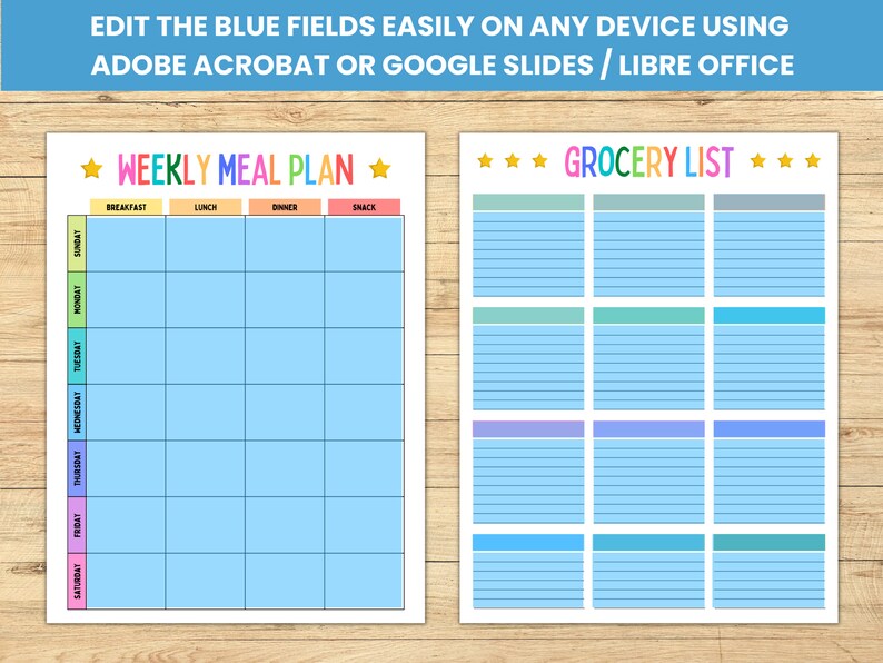 Editable Weekly Meal Planner & Grocery List (digital PDF) - Etsy