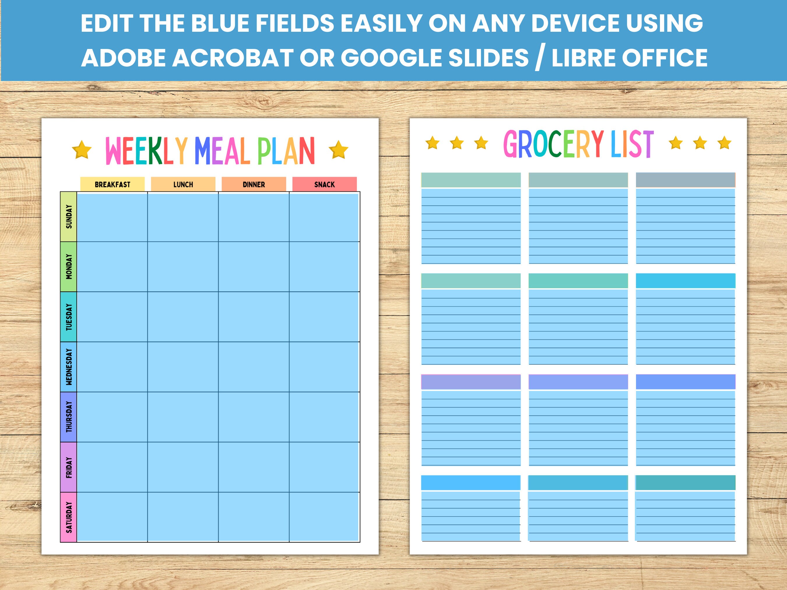 Editable Weekly Meal Planner & Grocery List (digital PDF) - Etsy