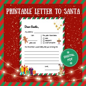 Letter to Santa, Printable Dear Santa Letter, Kids Christmas Wish List, Santa Wish List, Kids Letter to Santa, Holiday Wish List Template