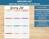 Editable Grocery List Template: Printable Food Shopping Planner (PDF, PPTX)