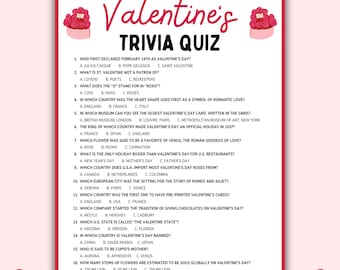Valentines Day Trivia Game, Printable, Valentine Day Party Game for ...