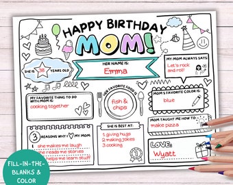 Tarjeta de cumpleaños imprimible para mamá: Página para colorear y rellenar (PDF)