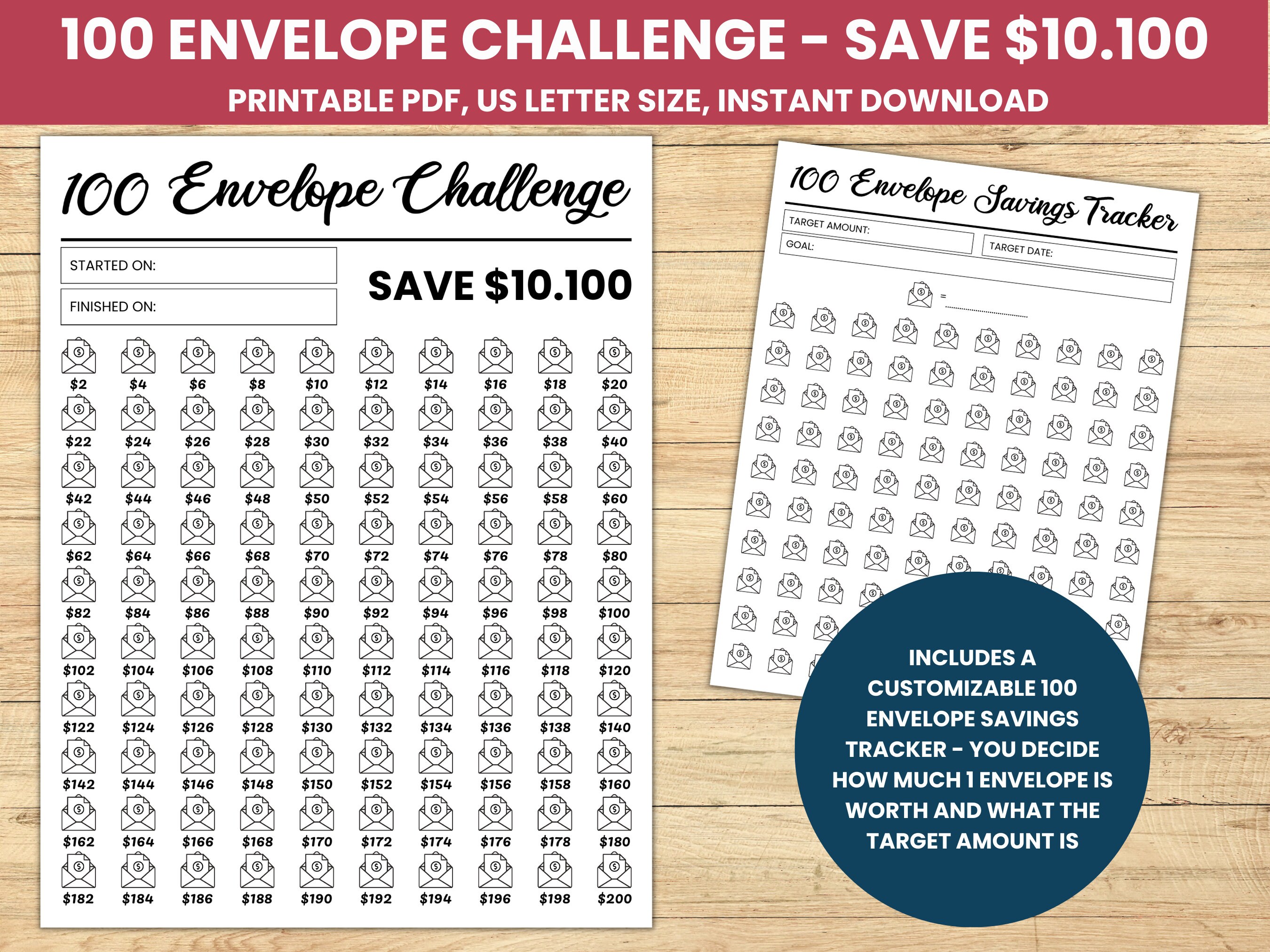 10k Savings Challenge, 10000 Dollars in 100 Days, 100 Envelope