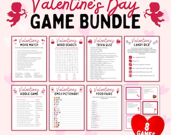 Valentinstag Spiele, druckbare Kinder Valentinstag Spiele, Valentinstag Party Spiele Bundle, Valentinstag Emoji Spiel, Valentinstag Rätsel, Quiz-Spiel