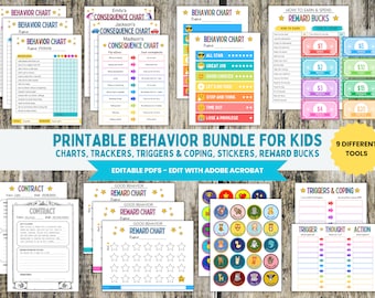 Printable Behavior Chart Bundle for Kids, Behavior Consequence Chart, Good Behavior Checklist, Kids Behavior Tracker, Reward Bucks, PDF
