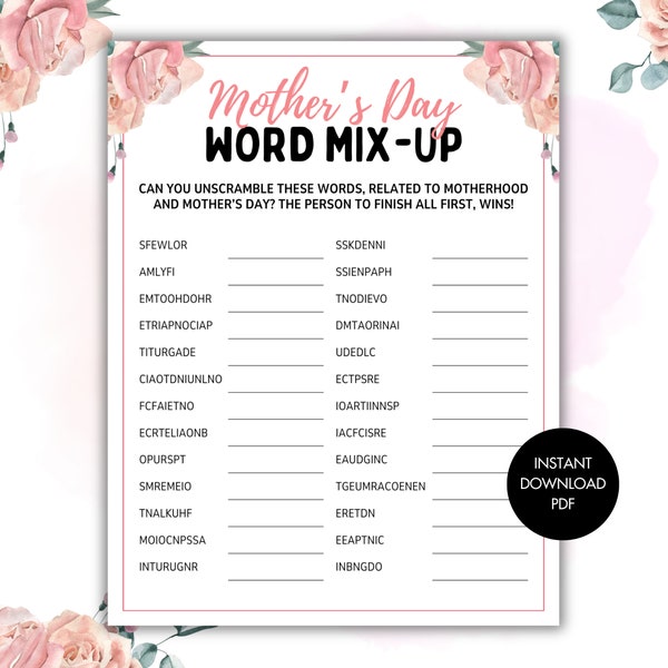 Mother's Day Word Unscramble, Printable Word Scramble Game, Mothers Day Games, Mothers Day Party Game, Mothers Day Ideas, Mothers Day Brunch