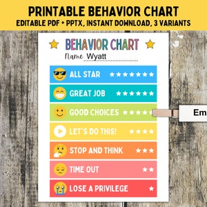 Printable Behavior Chart, Colorful Behavior Chart for Kids, Classroom Behavior, Behavior Clipboard, Smiley Face Behavior Sticker Chart PDF