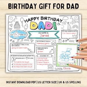 Gelukkige verjaardag papa kleurplaat, afdrukbaar invulsjabloon alles over papa, vaders verjaardagsactiviteit, verjaardagskaart papa voor kinderen, cadeau papa