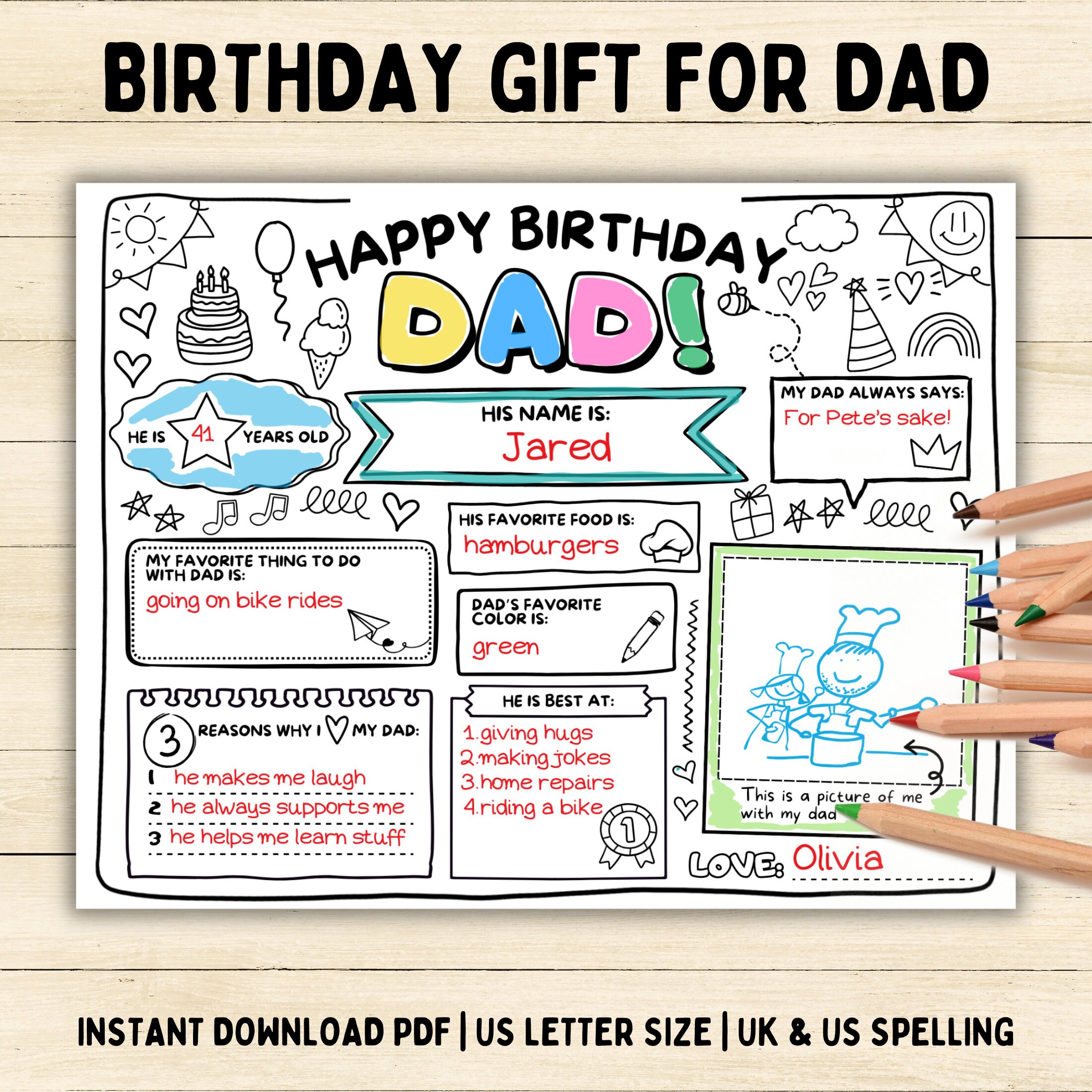 Happy Birthday Dad Coloring Page, Printable All About Dad Fill in ...