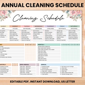 Printable Cleaning Planner, Editable Cleaning Schedule, ADHD Cleaning Checklist, Weekly, Monthly, Yearly, House Chore Organization Template