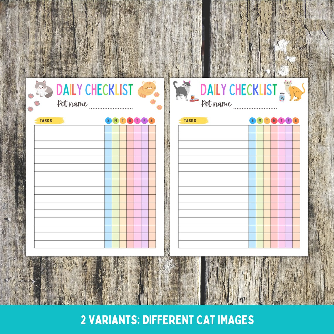 Daily Cat Care Checklist Printable Pet Care Tracker Editable Etsy