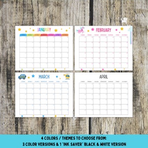 Blank Kids Printable Calendar, Kids Monthly Calendar, Kids Monthly ...