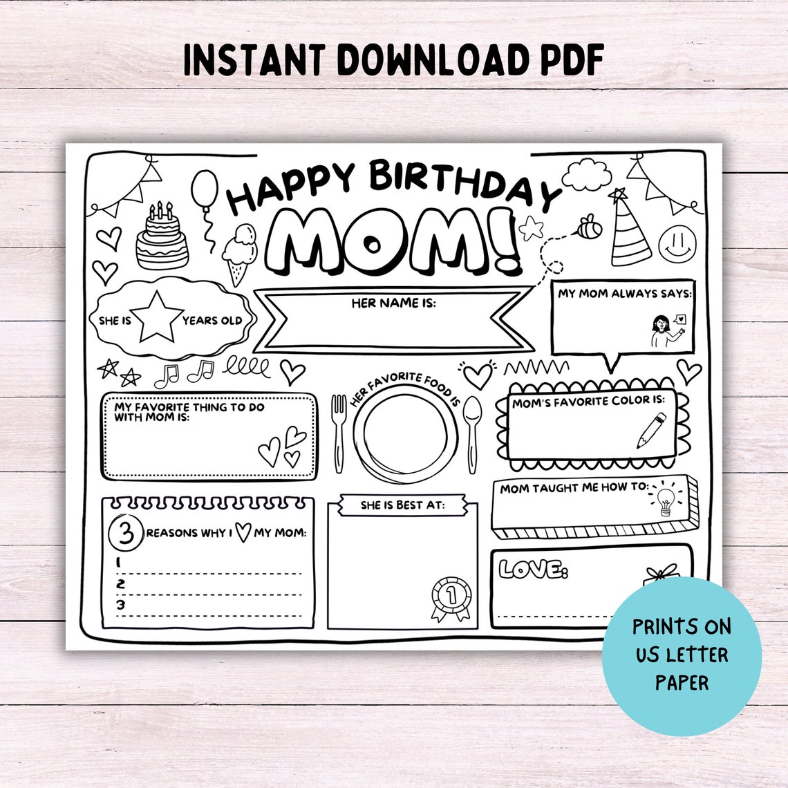 Printable Mom Birthday Card, Happy Birthday Mom, Mum Coloring Page ...