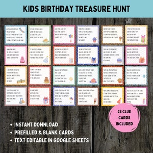 Kids Birthday Scavenger Hunt, Editable Birthday Treasure Hunt Clues, Indoor Scavenger Hunt, Printable Games, Printable Scavenger Hunt, PDF