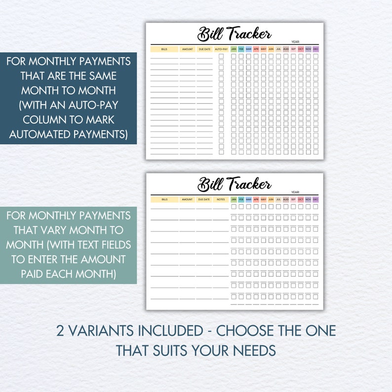 Printable Monthly Bill Tracker: Editable Payment Log (PDF) - Etsy