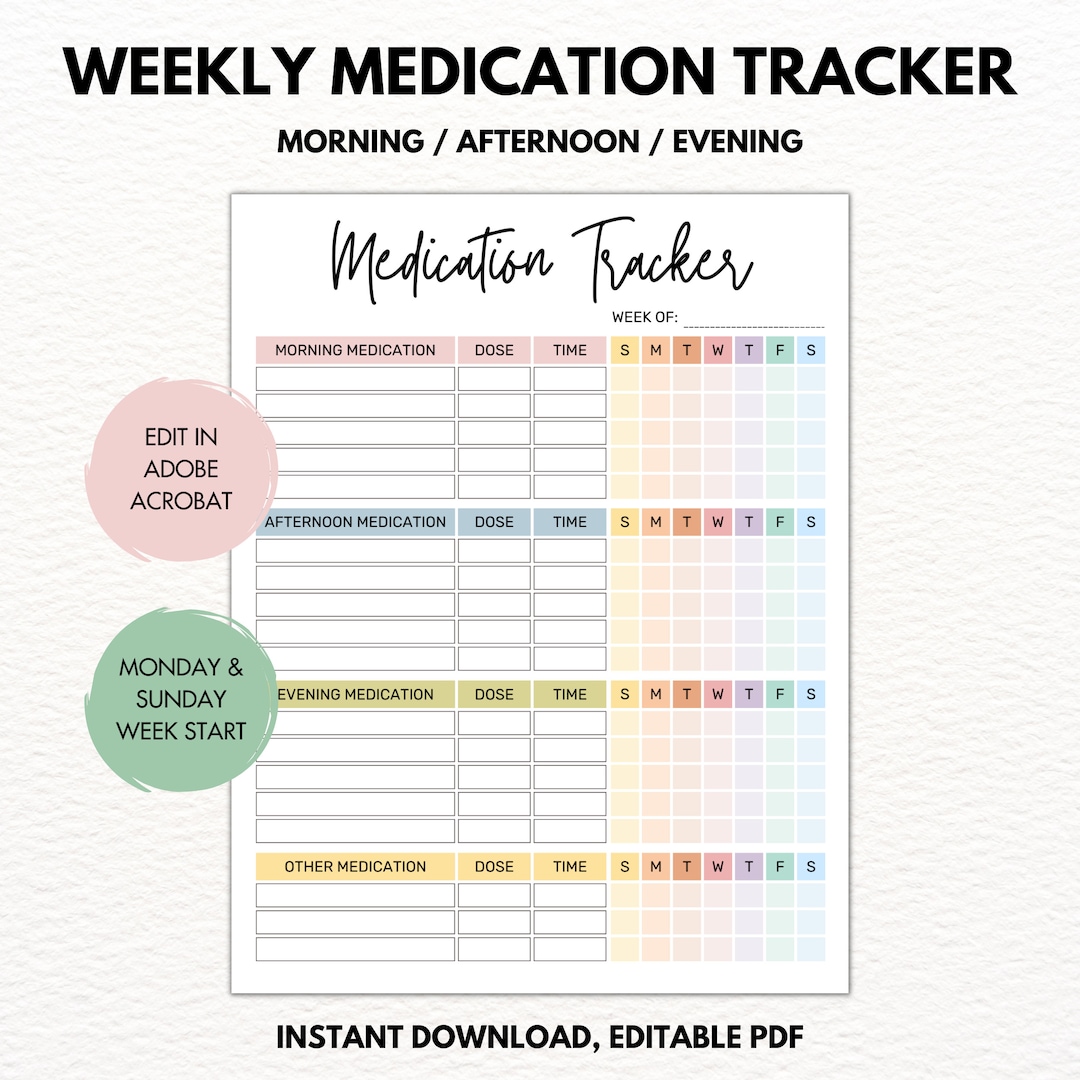Printable Medication Schedule Weekly Medication Tracker Morning Printable Medication Schedule Weekly Medication Tracker Morning