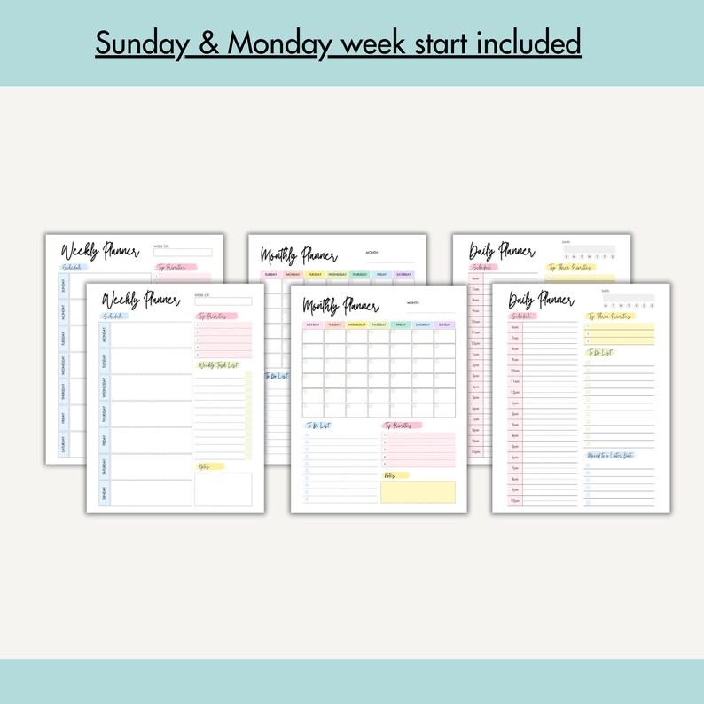 Daily Weekly Monthly Planner Printable: A4 A5 Letter (editable PDF) - Etsy