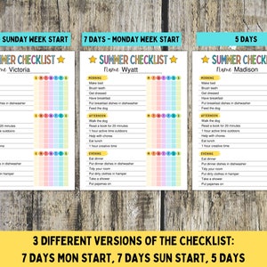 Printable Summer Checklist for Kids, Editable Kids Responsibility Chart ...