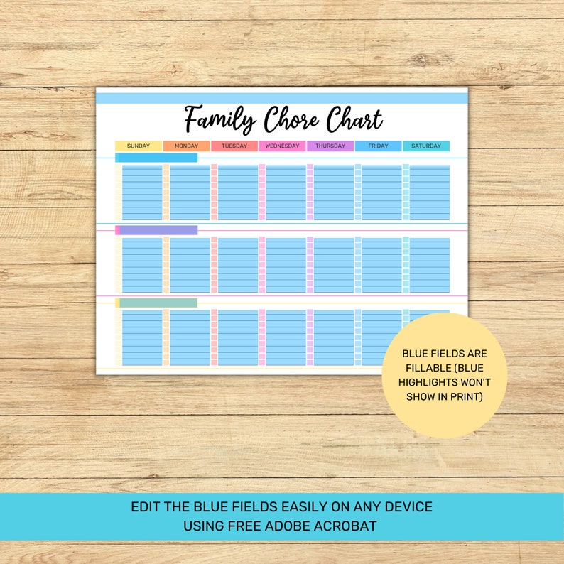 Family Chore Chart Printable Weekly Chore Chart Editable - Etsy