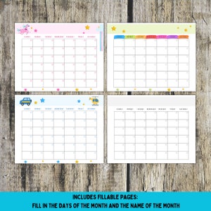 Blank Kids Printable Calendar, Kids Monthly Calendar, Kids Monthly ...
