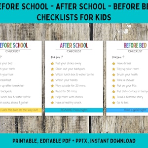 Kids Before School / After School / Bedtime Checklist, Printable Chart for Kids, Morning & Evening Reminders, Before /After School Rules PDF